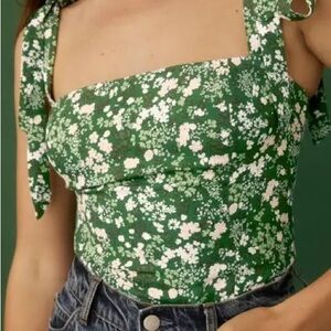 Reformation Green Tie Front Fitted Tank Top